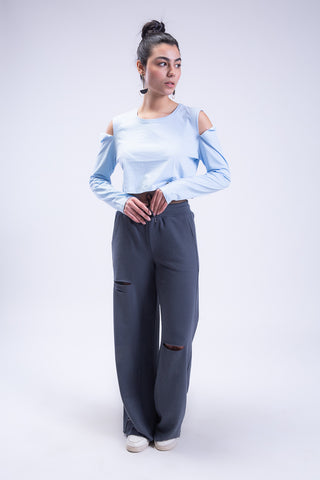 Long Sleeve On Read Cold Shoulder Cropped Tee