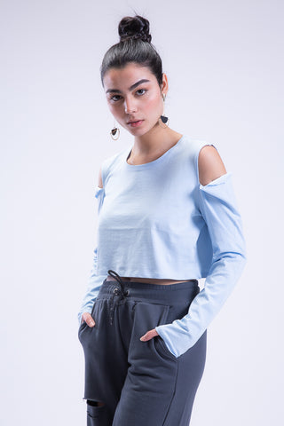 Long Sleeve On Read Cold Shoulder Cropped Tee