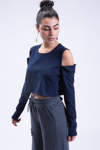 Long Sleeve On Read Cold Shoulder Cropped Tee