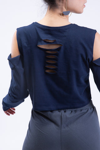 Long Sleeve On Read Cold Shoulder Cropped Tee