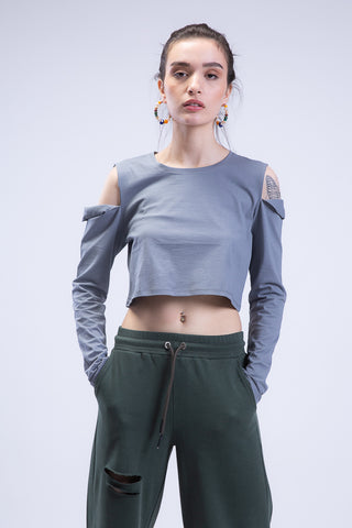 Long Sleeve On Read Cold Shoulder Cropped Tee