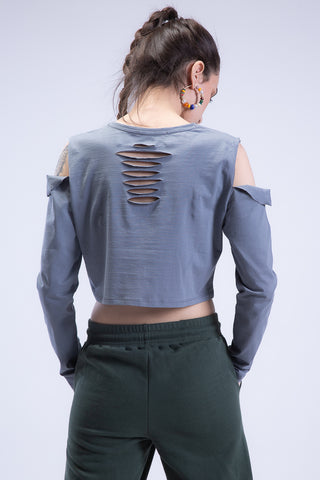 Long Sleeve On Read Cold Shoulder Cropped Tee