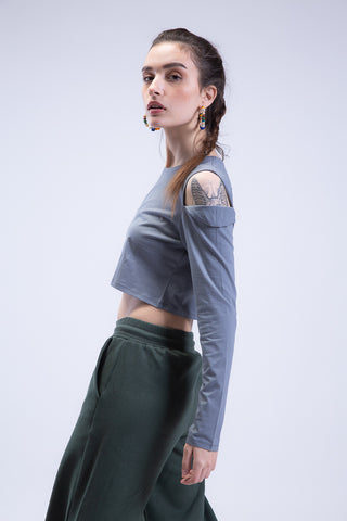 Long Sleeve On Read Cold Shoulder Cropped Tee