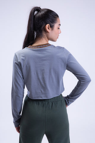 Long Sleeve Arabesque Jacquard Cropped Tee