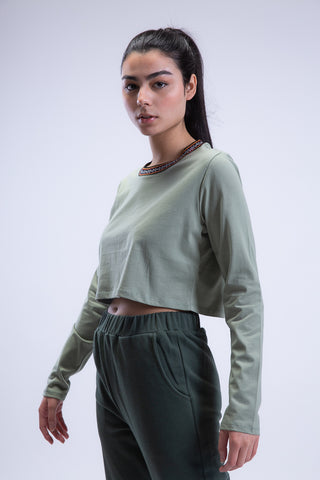 Long Sleeve Arabesque Jacquard Cropped Tee