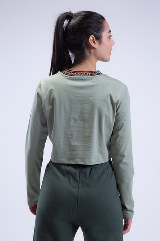 Long Sleeve Arabesque Jacquard Cropped Tee