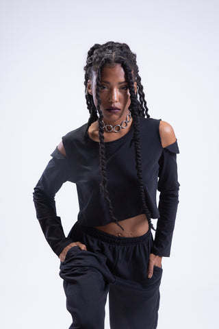 Long Sleeve On Read Cold Shoulder Cropped Tee