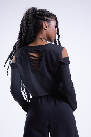 Long Sleeve On Read Cold Shoulder Cropped Tee