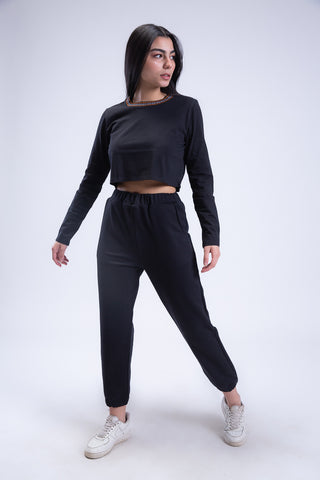 Long Sleeve Arabesque Jacquard Cropped Tee