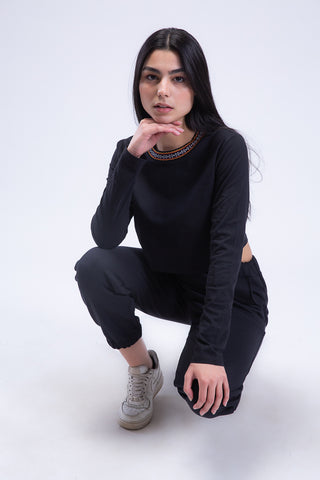 Long Sleeve Arabesque Jacquard Cropped Tee