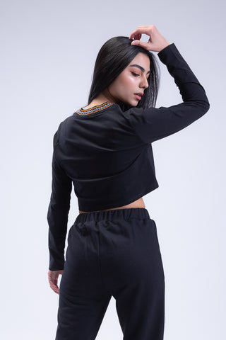 Long Sleeve Arabesque Jacquard Cropped Tee