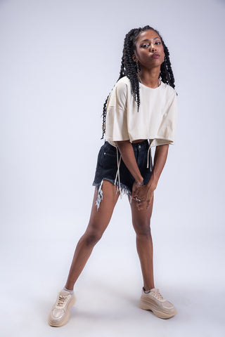 Draw the line Drawstring Cropped Tee