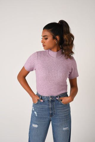 Calido Ribbed Half-Sleeve Turtleneck