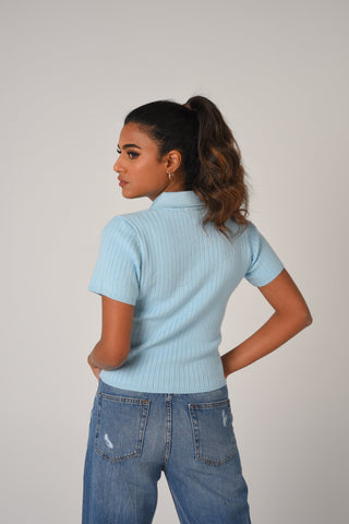 Preppy Fine-Knit Collar Detail Tee