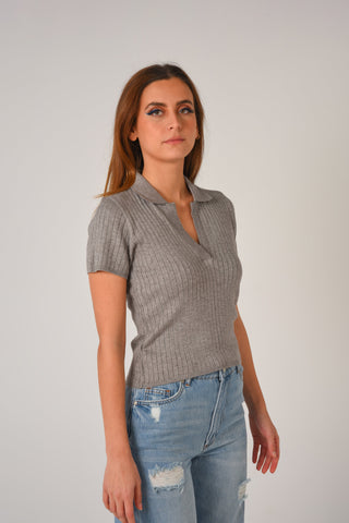 Preppy Fine-Knit Collar Detail Tee